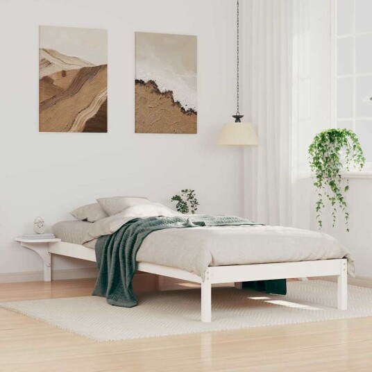  Sengestamme med Sidebord Hvit 80 x 210 cm Massiv furu