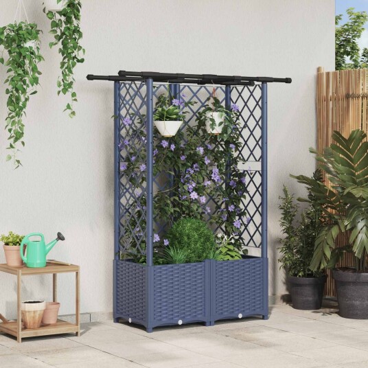 vidaXL Hevet Bed med Trellis og Tak Grå 124 x 40 x 136 cm PP