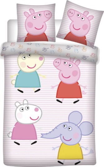 Licens Peppa Gris sengetøy 100% bomull Junior sengetøy 100x140 cm Peppa Gris Karina Kanin Emily Elefant og Frida Får