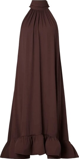 Malina Sabrina Halterneck Ruffled Midi Dress   Brown   L
