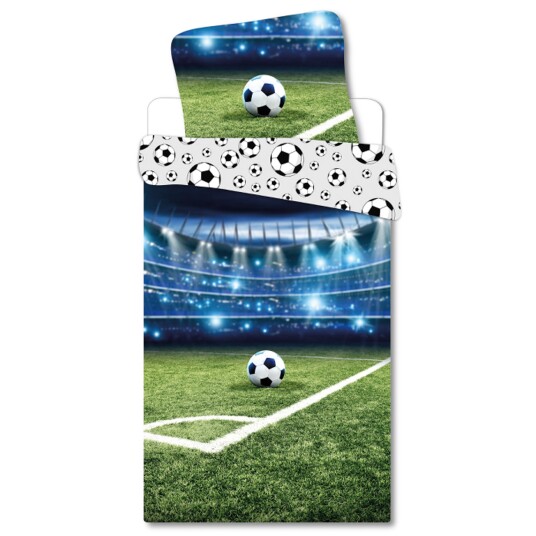 Licens Sengetøy med fotballmotiv - 140x200 cm - Stadion - Dynetrekk med to design - Sengesett i 100% bomull