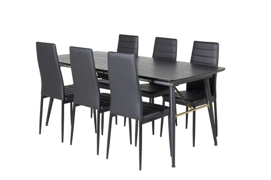 Venture Design Black Veneer & Slim highback spisegruppe Svart/svart 6 st stoler & bord 180 x 85 cm