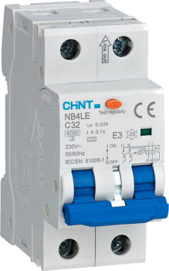 Chint JORDFEILAUTOMAT ELEKTRONISK 2POL 20A C-KAR 30MA - 1602089 Chint JORDFEILAUTOMAT ELEKTRONISK 2POL 20A C-KAR 30MA - 1602089