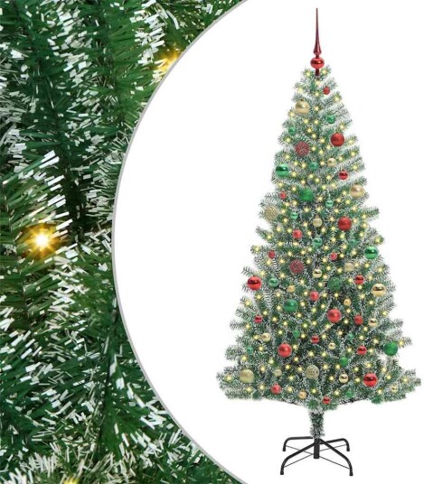 Kunstig Julesekk Snø Flocket med LED Lys Grønn og hvit 180 cm