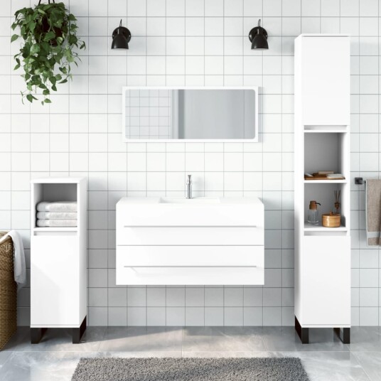 Vidaxl Baderomsskap med speil hvit konstruert tre 833879 Vidaxl Baderomsskap med speil hvit konstruert tre 833879