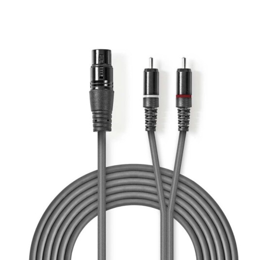 Nedis Balansert lydkabel | XLR 3-Pin Hun | 2x RCA Han | Nikkel belagt | 3.00 m | Rund | PVC | Mørk Grå | Pappetui Nedis Balansert lydkabel | XLR 3-Pin Hun | 2x RCA Han | Nikkel belagt | 3.00 m | Rund | PVC | Mørk Grå | Pappetui