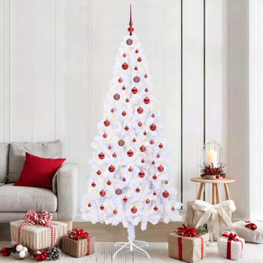 Kunstig juletre med 300 LED med stativ Hvit 210 cm PVC og stål