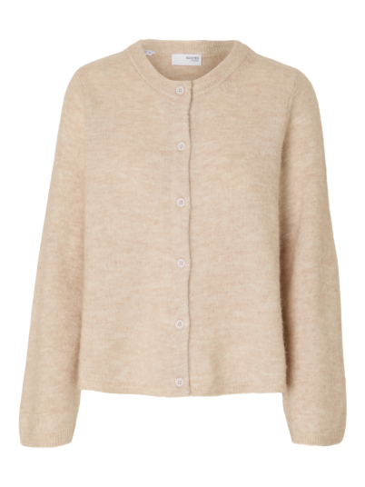 Selected Femme slflulu ny langermet strikket cardigan beige ull