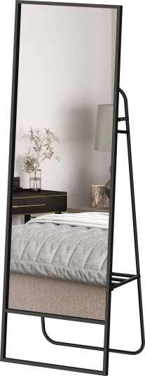 Full lengde speil med hylle og kroker – Svart 157 x 50 cm Full lengde speil med hylle og kroker – Svart 157 x 50 cm
