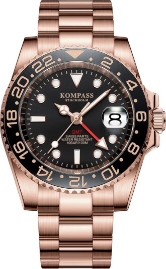 Kompass GMT Professional Sapphire Steel Rose Black