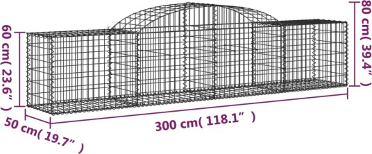 vidaXL Gabionkurv buet 300x50x60/80 cm galvanisert jern
