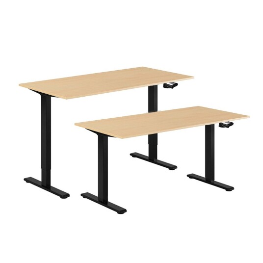 Design Studio Hev Og Senkbart Skrivebord, Sveiv, Svart Stativ, Bordplate I Bok, 8 Størrelser
