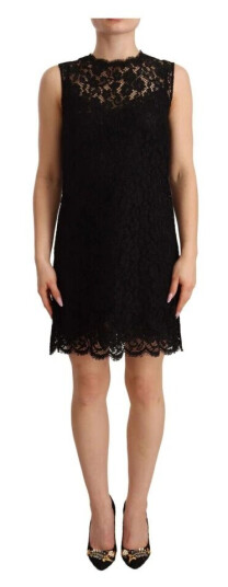 Dolce & Gabbana Black Floral Lace Sheath Sleeveless Mini Dress Svart XS