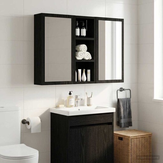 Baderom veggskap Svart Eik 20 x 10 x 50 cm Konstruert tre Baderom veggskap Svart Eik 20 x 10 x 50 cm Konstruert tre