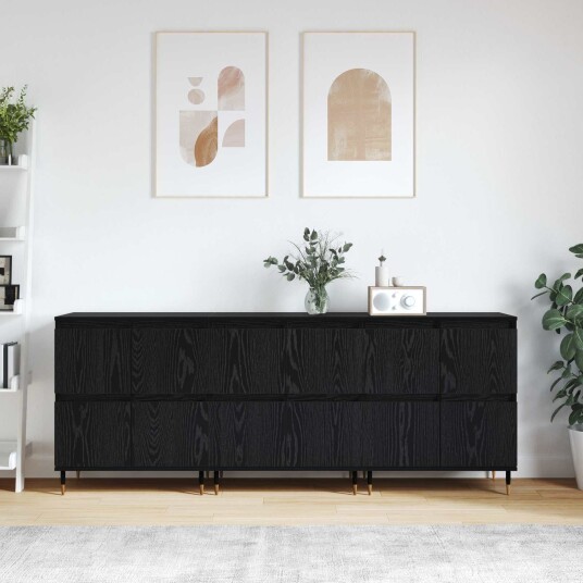 Skap 3 pcs Svart eik 180 x 35 x 70 cm Konstruert tre
