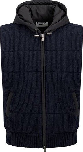 Gran Sasso Knitted wool vest with hoodie 50 blå herre