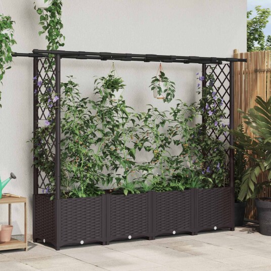 vidaXL Hevet Bed med Trellis og Tak Brun 203 x 40 x 136 cm PP