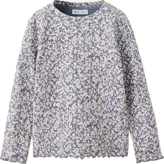 Mango Ribbed Flower T Shirt MEDIUM BLUE 104