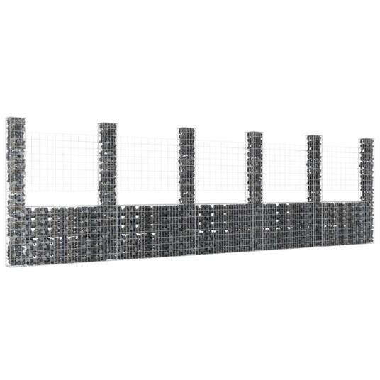 Gabionkurv u formet med 6 stolper jern 620x20x200 cm