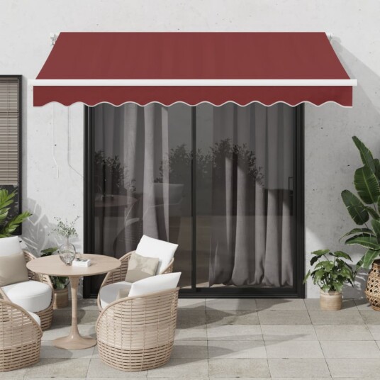 Manuell uttrekkbar markise med LED burgunder 300x250 cm