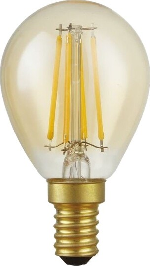 Spl E14 4,7W dimbar LED kronepære G45 filament 2200K gullglass 470lm Dimbar : Dimbar Kulør : Ekstra varm Spl E14 4,7W dimbar LED kronepære G45 filament 2200K gullglass 470lm Dimbar : Dimbar Kulør : Ekstra varm