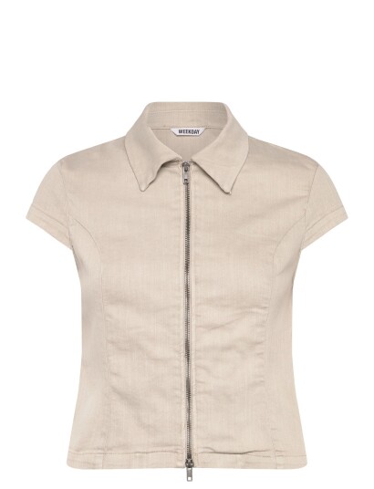 Weekday Fitted Short Sleeved Zip Top Beige 36 Weekday Fitted Short Sleeved Zip Top Beige 36