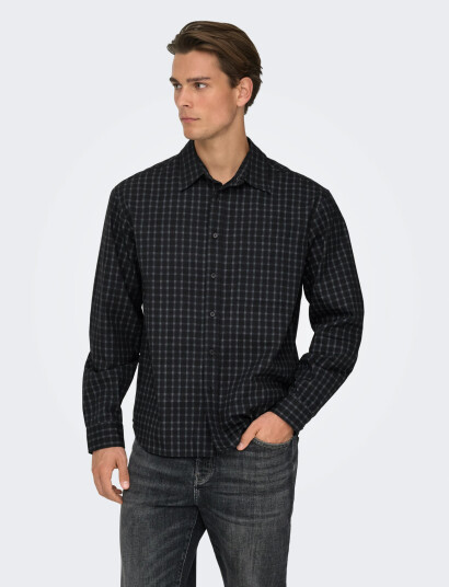 ONLY & SONS Onsbali Poplin Checked Rlx Fit L/S Shirt - Black - M
