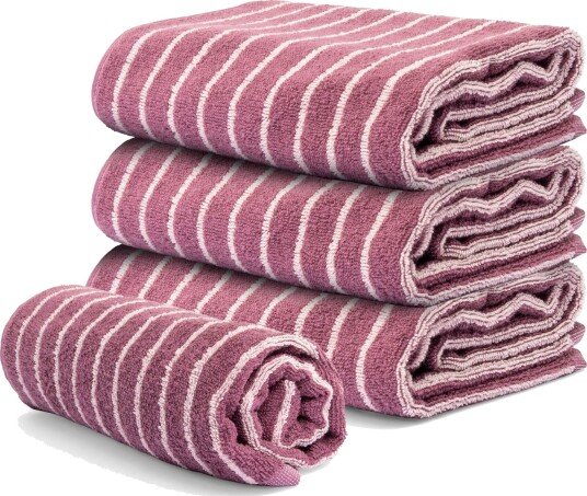 Stripet håndkle - 100% bomull - Håndkle 50x100 cm - Mørk rosa/lys rosa