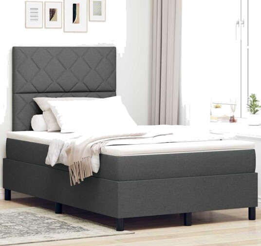  Box Spring Bed med Madrass Mørkegrå 120x200 cm Stoff