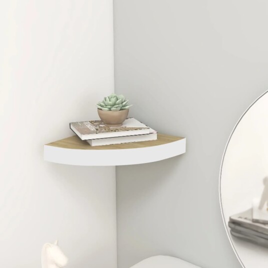 vidaXL Hj?rnehylle vegghengt eik og hvit 25x25x3,8 cm MDF