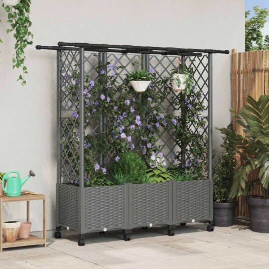 vidaXL Hevet Bed med Trellis og Tak Lysegrå 163,5 x 40 x 142 cm PP vidaXL Hevet Bed med Trellis og Tak Lysegrå 163,5 x 40 x 142 cm PP