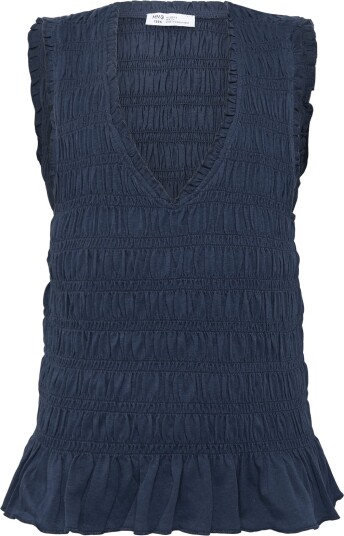 Mango Ruched Cotton Top Navy XXS