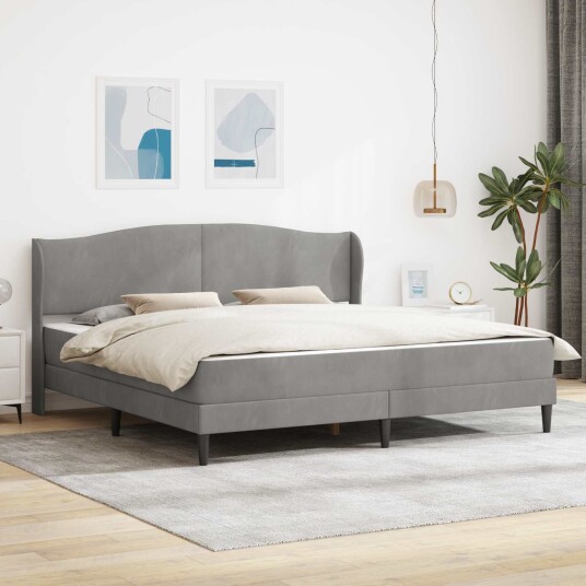 Sengestamme med hodegjerde Lysegrå 180 x 200 cm Fløyel Sengestamme med hodegjerde Lysegrå 180 x 200 cm Fløyel