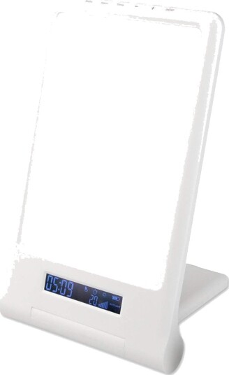 LED lysterapi lampe med timer/alarm 18W hvit/blå 10.000 LUX innebygd batteri