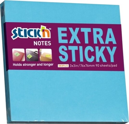 Notesblok Extra Sticky 76X76 90 Blad Neon Blå 12 Stk.