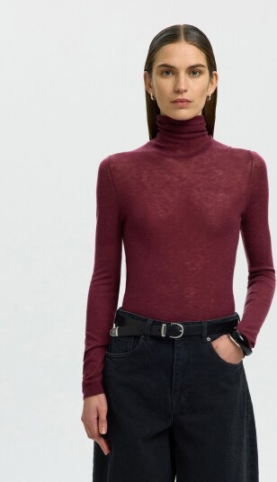 Selected Femme Vendy Wool Long Sleeve Knit Roll Neck Burgunder M