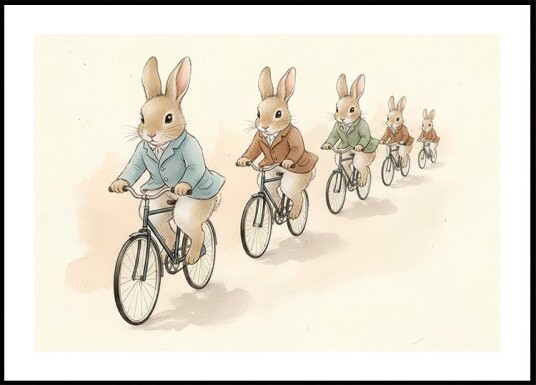 Bunny Friends on Bicycles Plakat Plakat / 30x40cm
