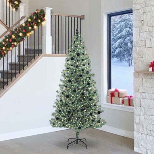 Kunstig Julesekk Snø Flocket med LED Lys Grønn og hvit 240 cm Kunstig Julesekk Snø Flocket med LED Lys Grønn og hvit 240 cm