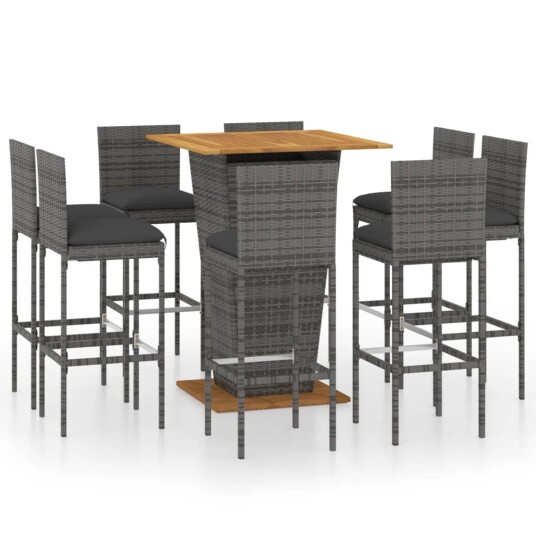 vidaXL Utendørs basett med puter 9 deler polyrotting grå