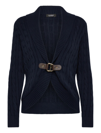 Lauren Ralph Lauren Buckle-Trim Cable Shawl-Collar Cardigan - Navy - XL