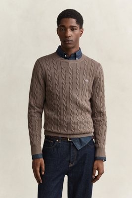 Gant Classic Cable Knit Sweater Brown XXXL