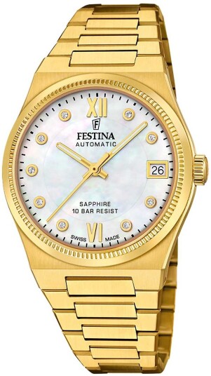 Festina Dameklokke F20033 1 Swiss Made Hvit/Gulltonet stål Ø35 mm