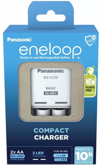 Panasonic Eneloop Kompakt Batterilader for 2xAA/AAA NiMH 2000mAh Europlug Panasonic Eneloop Kompakt Batterilader for 2xAA/AAA NiMH 2000mAh Europlug