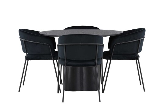 Venture Design Olivia & Selma spisegruppe Svart/svart 4 stoler & bord 110 cm