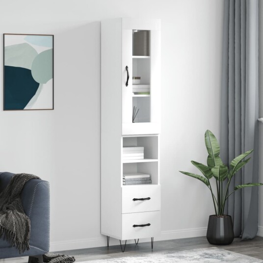 vidaXL Highboard hvit 34,5x34x180 cm konstruert tre 8720845487515