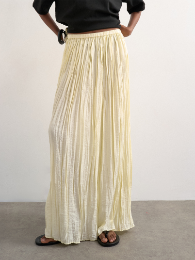 Topshop Thea Highrise Waist Crinkle Maxi Skirt Beige 36
