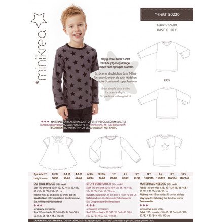 MiniKrea Snittmønster 50220 T shirt str 0 10 år