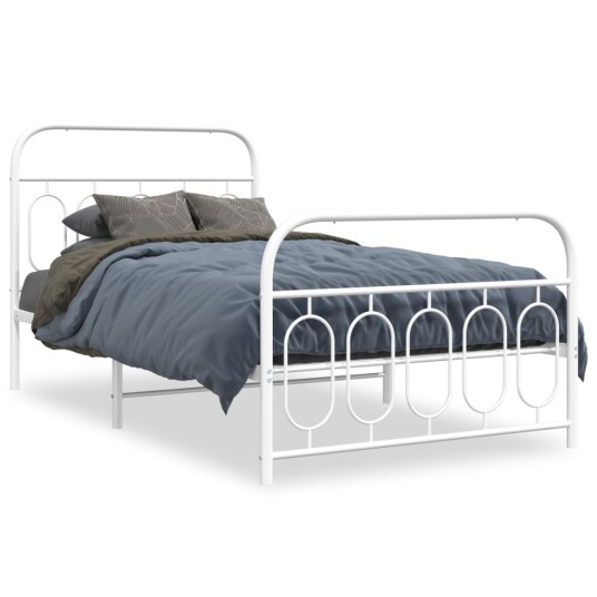  Sengeramme i metall med hode- og fotgavl hvit 100x190 cm 8721102646485