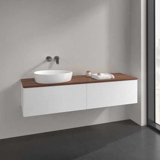 Villeroy & Boch  Antao Servantskap med 2 skuffer 160x50x36 cm m/lys Hvit Matt/Valnøtt