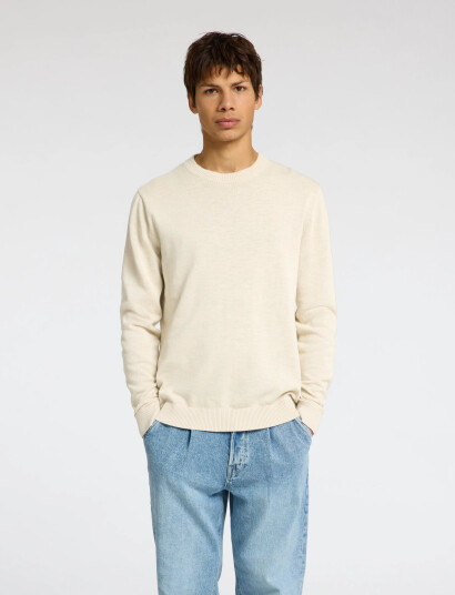 Selected Slhreuben Ls Knit Relaxed Crew Neck - Cream - XL